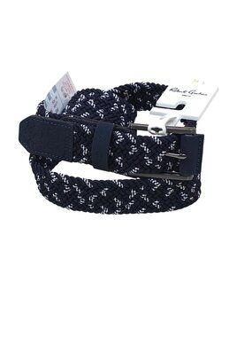 Robert Graham Navy Braided Stretch Golf Belt Size 36 With Silver Buckle 45" Long
